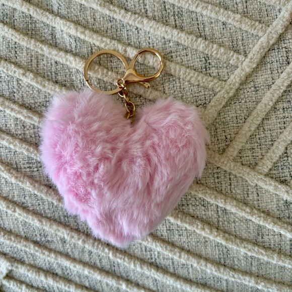 Light Pink Plush Heart Soft Keychain Charm - Picture 2 of 3